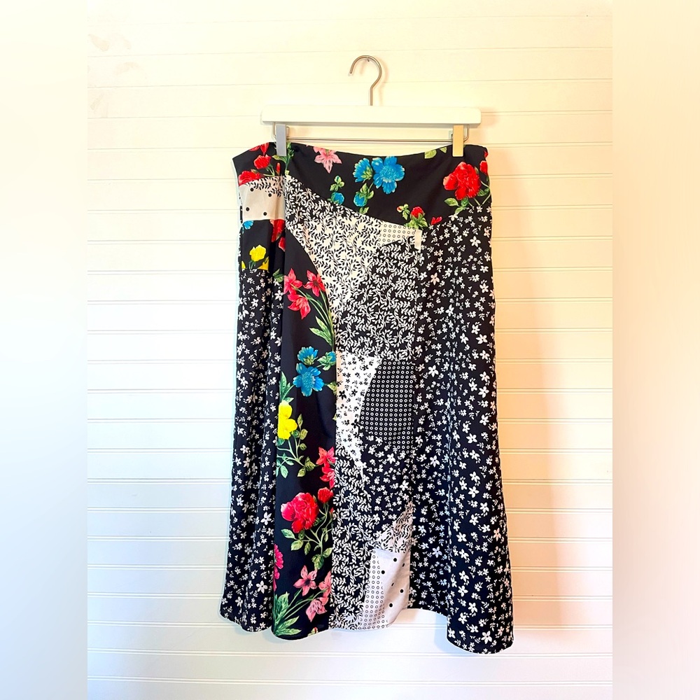 Calvin Klein Mixed Print Floral Polka Dot Skirt Size 12 Knee Length